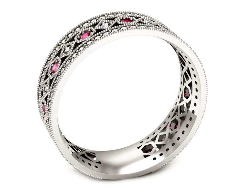 Obrączka białe złoto z rubinami i brylantami - p16235br — zdjęcie 3