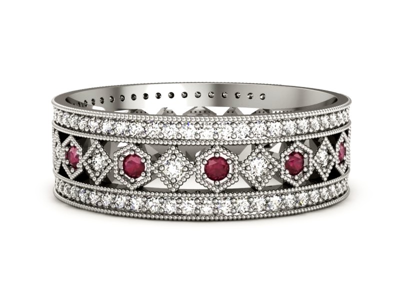 Obrączka białe złoto z rubinami i brylantami - p16235br — zdjęcie 2