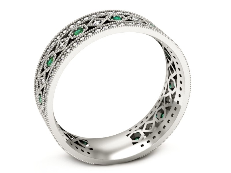 Obrączka białe złoto ze szmaragdami i brylantami - p16235bsm — zdjęcie 3