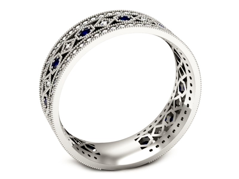 Obrączka białe złoto z szafirami i brylantami - p16235bsz — zdjęcie 3