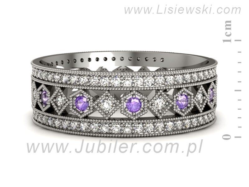 Obrączka białe złoto z tanzanitami i brylantami próba 585 - p16235bt - 2