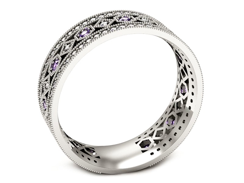 Obrączka białe złoto z tanzanitami i brylantami - p16235bt — zdjęcie 3