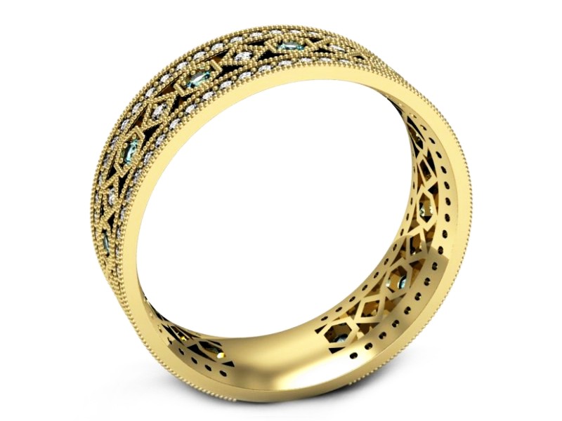 Obrączka żółte złoto z topazami i brylantami - p16235za — zdjęcie 3