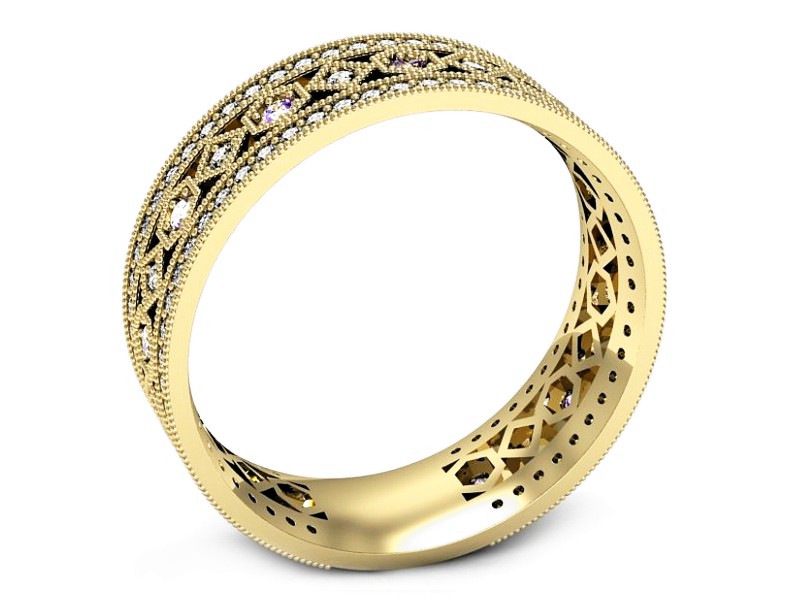 Obrączka żółte złoto z ametystami i brylantami - p16235zat — zdjęcie 3