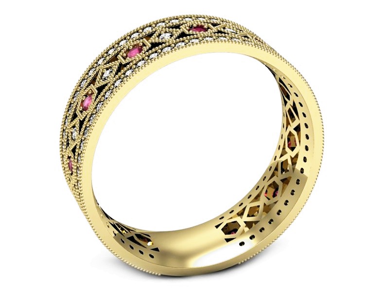 Obrączka z rubinami żółte złoto i brylantami - p16235zr — zdjęcie 3