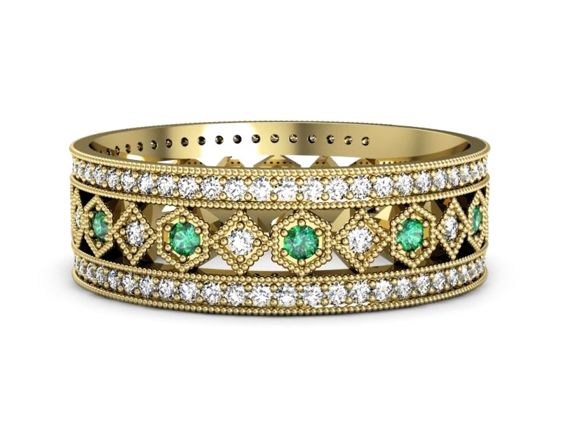 Obrączka ze szmaragdami i brylantami żółte złoto - p16235zsm — zdjęcie 2