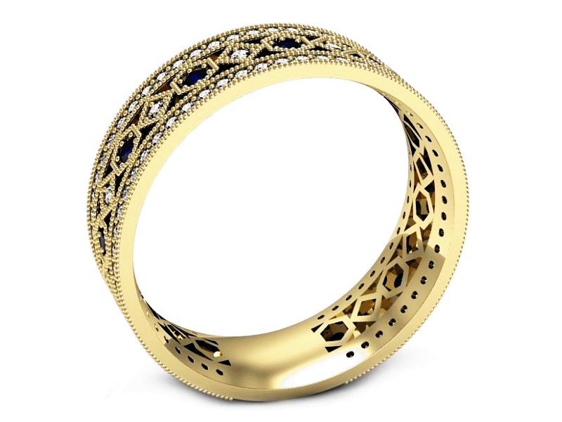 Obrączka z szafirami żółte złoto i brylantami - p16235zsz — zdjęcie 3