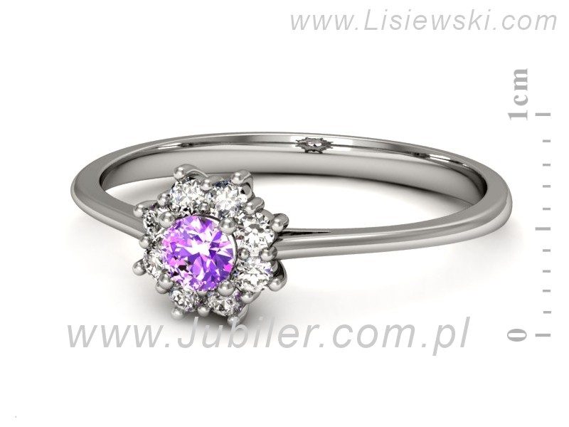 Pierścionek z ametystem i brylantami białe złoto - p16238bat — zdjęcie 5