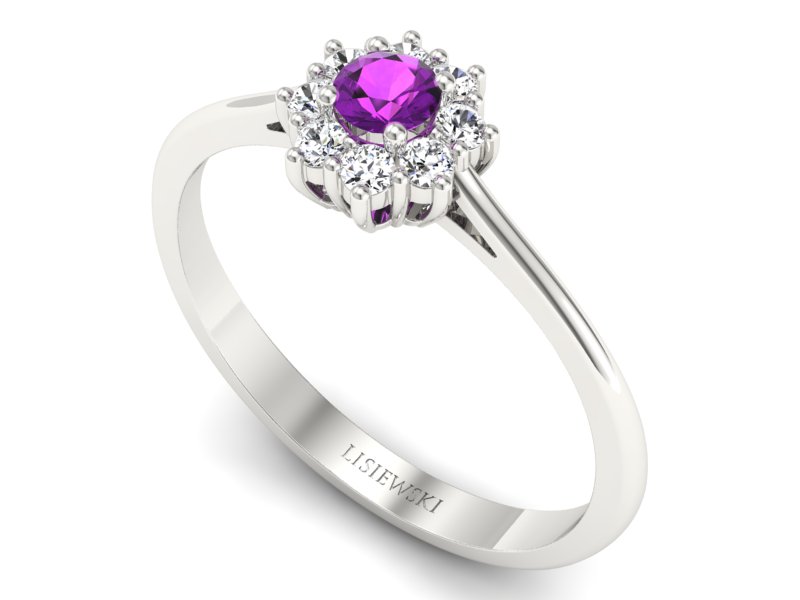 Pierścionek z ametystem i brylantami białe złoto - p16238bat — zdjęcie 3