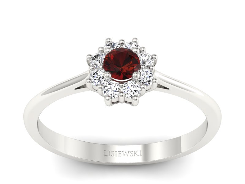 Pierścionek białe złoto z granatem i brylantami - p16238bgr