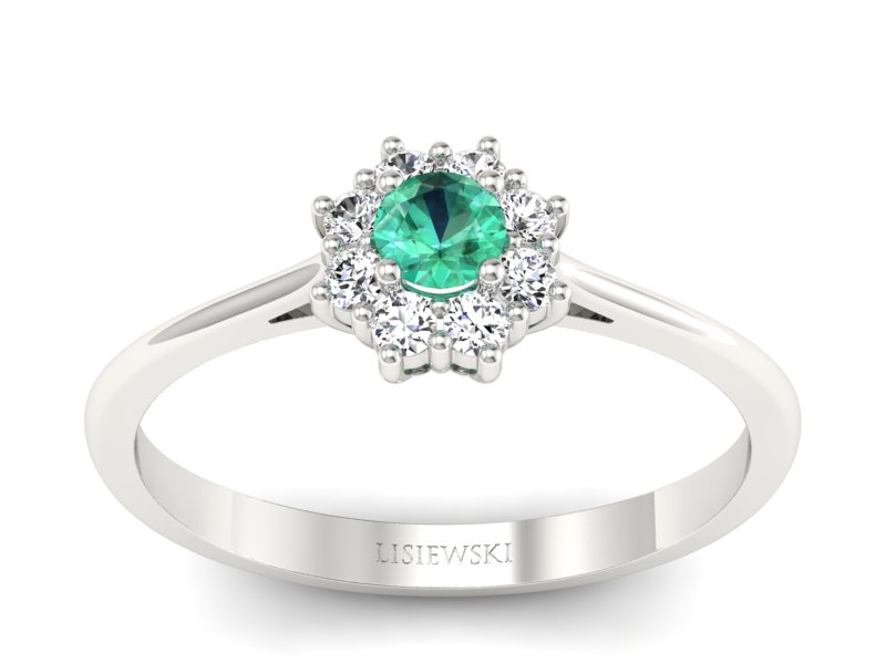 Złoty pierścionek ze szmaragdem i brylantami - p16238bsm