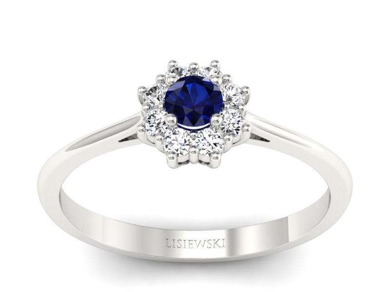 Pierścionek z szafirem i brylantami białe złoto - p16238bsz