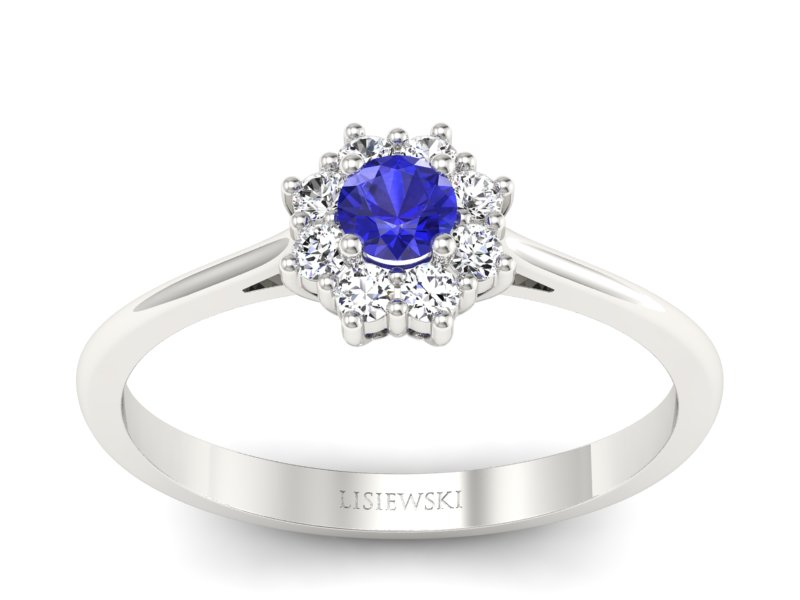 Pierścionek z szafirem i brylantami białe złoto - p16238bszc