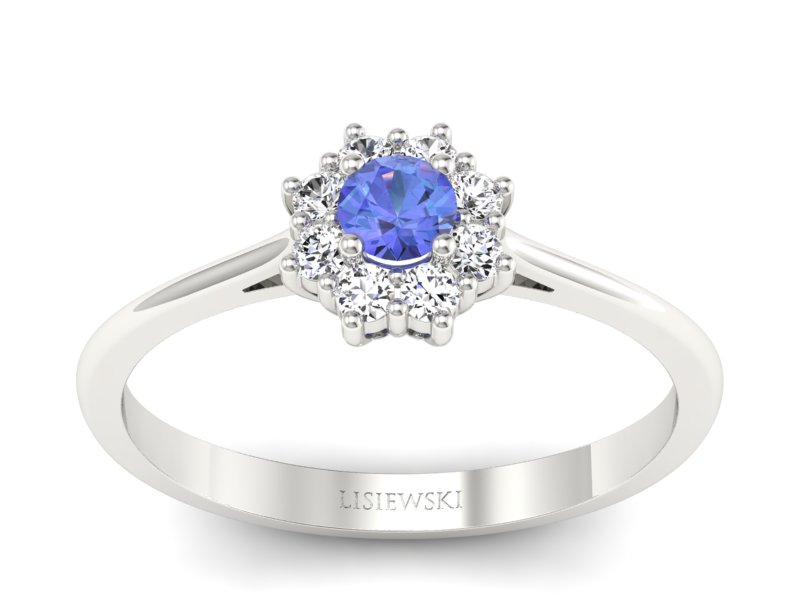 Pierścionek z tanzanitem białe złoto z brylantami - p16238bt