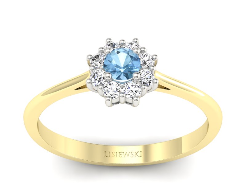 Pierścionek topaz i brylanty białe i żółte złoto - p16238zba