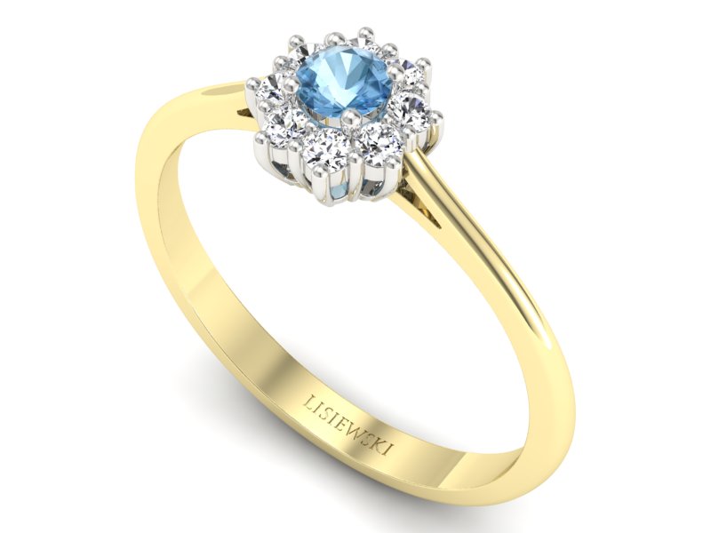 Pierścionek topaz i brylanty białe i żółte złoto - p16238zba — zdjęcie 3