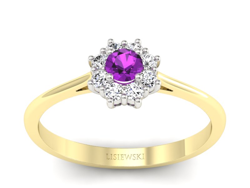 Złoty pierścionek ametyst brylanty złoto - p16238zbat