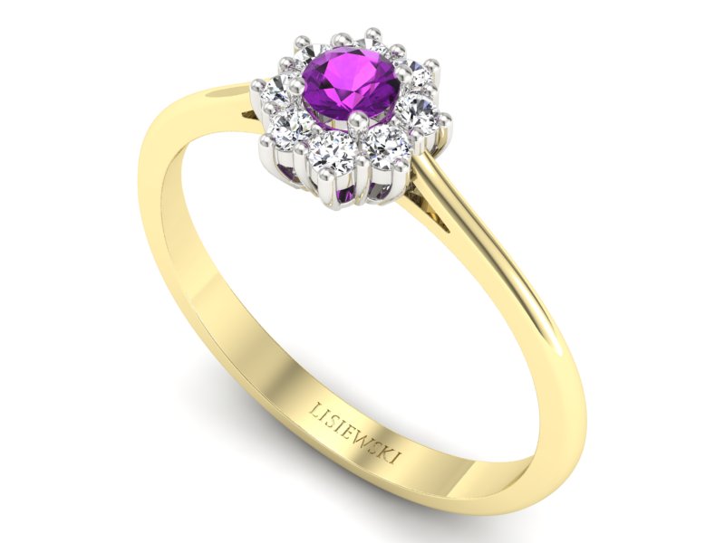 Złoty pierścionek ametyst brylanty złoto - p16238zbat — zdjęcie 3
