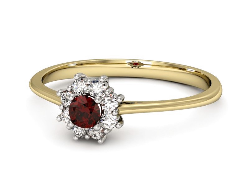 Złoty pierścionek z granatem i diamentami - p16238zbgr — zdjęcie 5
