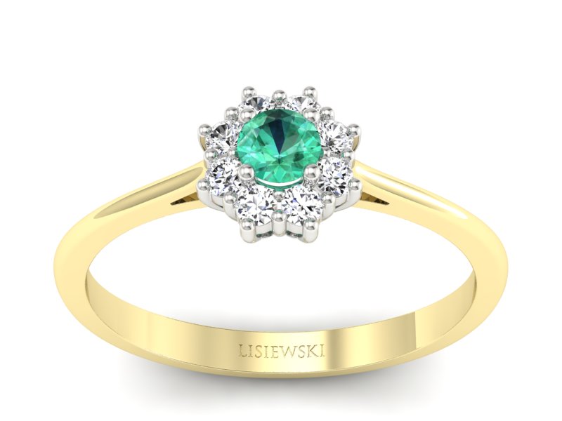 Złoty pierścionek ze szmaragdem i diamentami - p16238zbsm