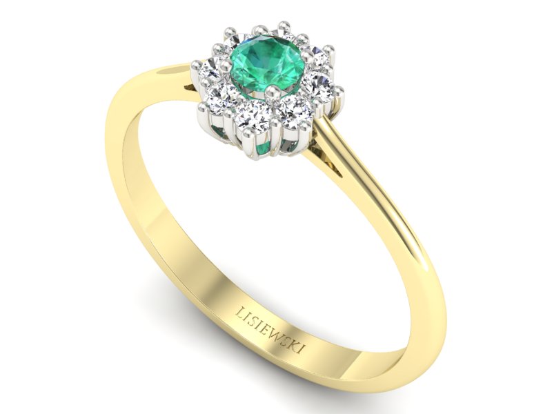 Złoty pierścionek ze szmaragdem i diamentami - p16238zbsm — zdjęcie 3
