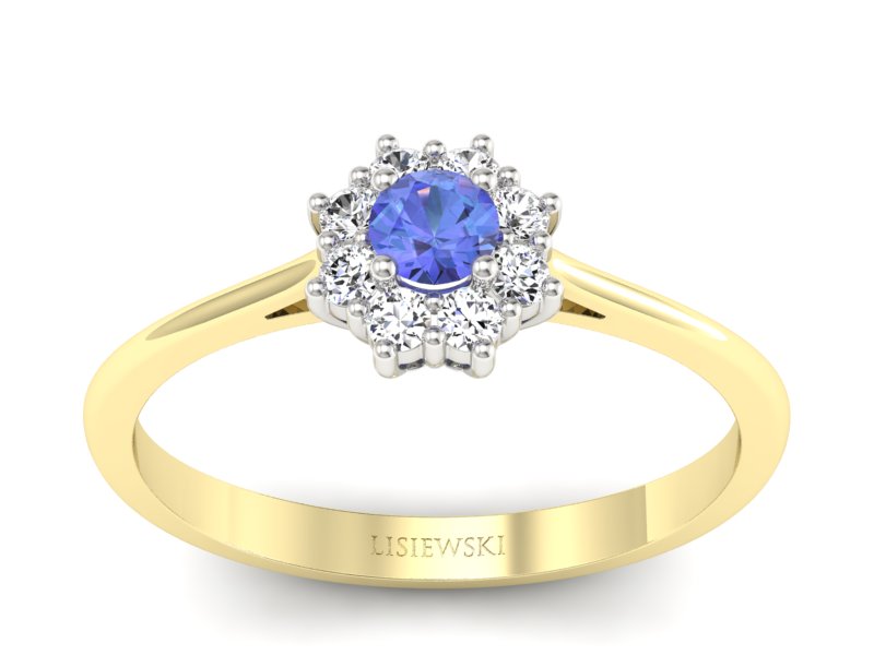 Złoty pierścionek z tanzanitem i brylantami - p16238zbt