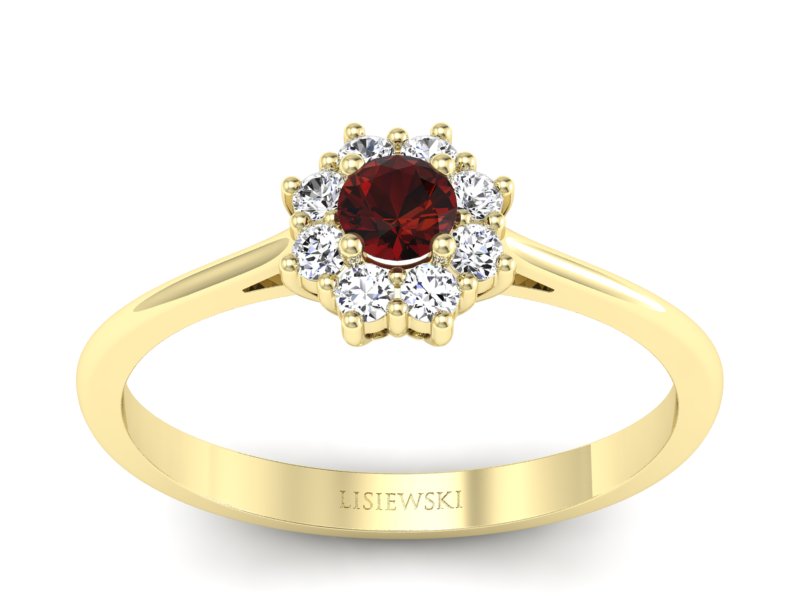 Złoty pierścionek z granatem żółte złoto - p16238zgr