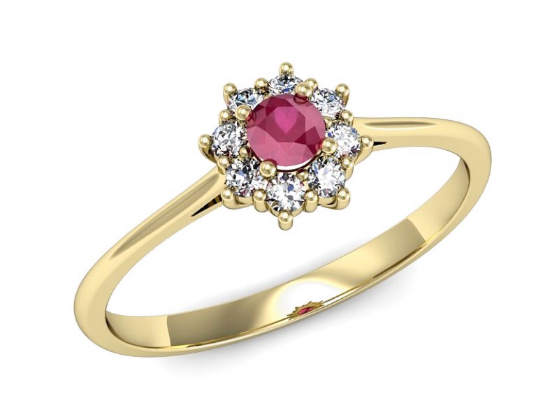 Pierścionek z rubinem i brylantami żółte złoto - p16238zr — zdjęcie 4