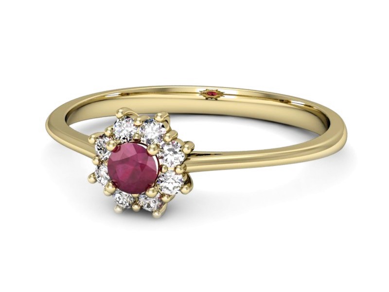 Pierścionek z rubinem i brylantami żółte złoto - p16238zr — zdjęcie 5