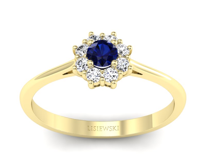 Złoty pierścionek z szafirem i diamentami - p16238zsz