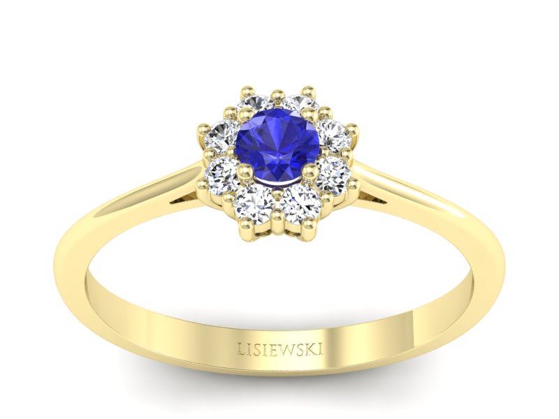 Złoty pierścionek z szafirem i diamentami - p16238zszc