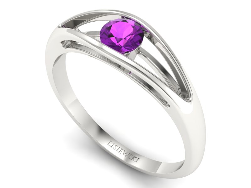 Złoty pierścionek z ametystem białe złoto - p16239bat — zdjęcie 3