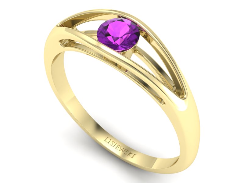 Złoty pierścionek z ametystem żółte złoto - p16239zat — zdjęcie 3