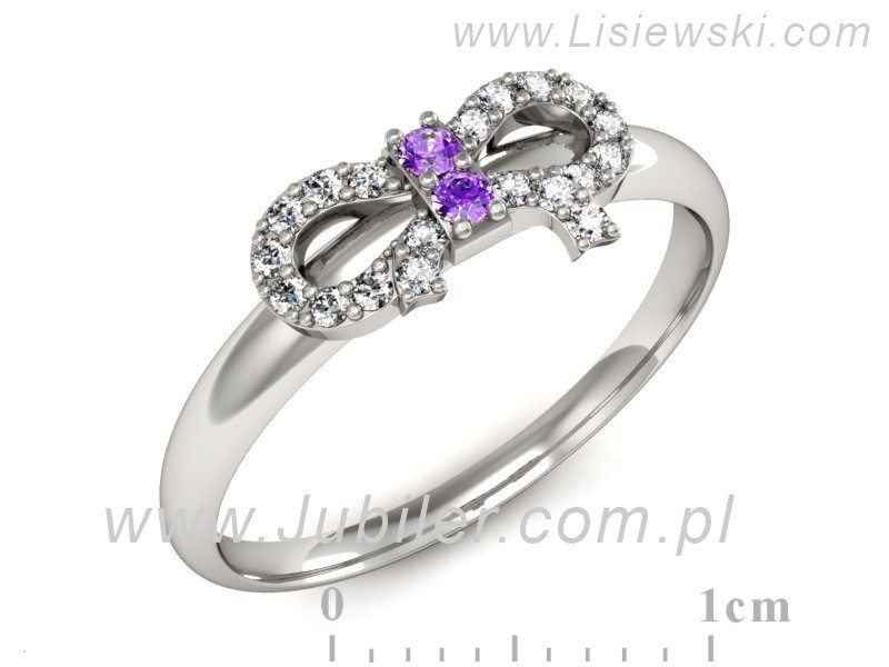Złoty pierścionek z ametystami i brylantami - p16241bat