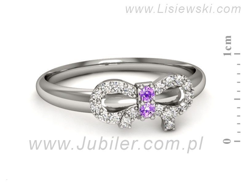 Złoty pierścionek z ametystami i brylantami - p16241bat — zdjęcie 2