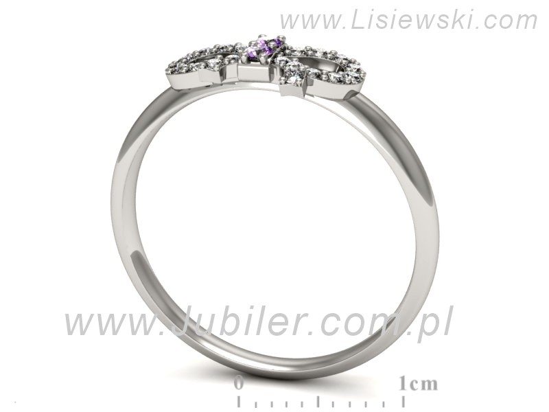 Złoty pierścionek z ametystami i brylantami - p16241bat — zdjęcie 3