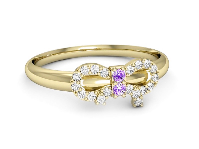 Pierścionek z ametystami brylanty żółte złoto - p16241zat — zdjęcie 2
