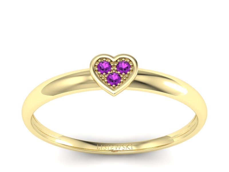 Złoty pierścionek z ametystami żółte złoto - p16244zat