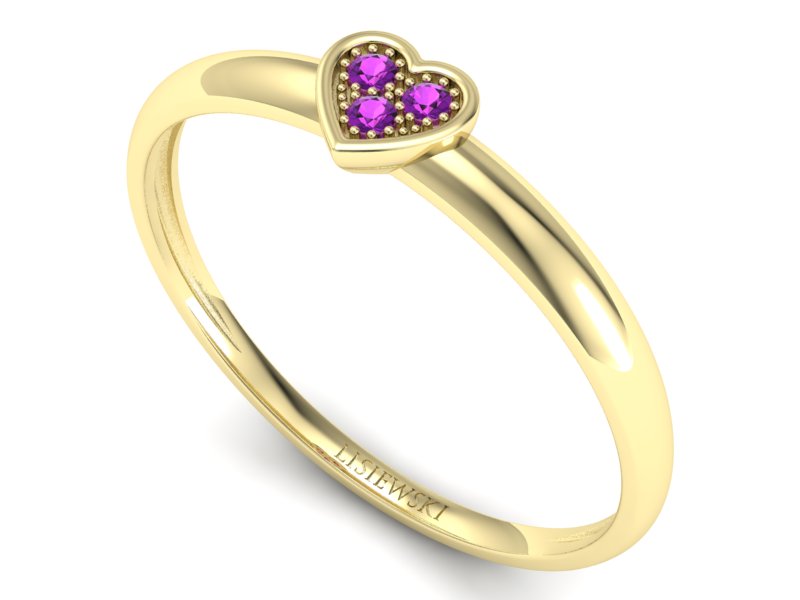 Złoty pierścionek z ametystami żółte złoto - p16244zat — zdjęcie 3