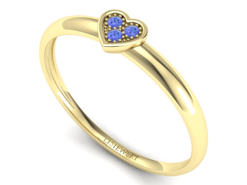 Złoty pierścionek żółte złoto z tanzanitami - p16244zt — zdjęcie 3