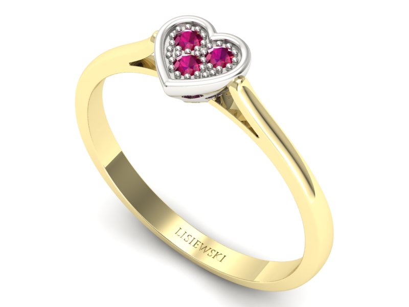 Złoty pierścionek z rubinami żółto białe złoto - p16245zbr — zdjęcie 3