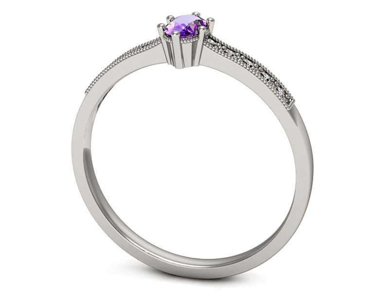 Pierścionek z ametystem i brylantami białe złoto - p16246bat — zdjęcie 3