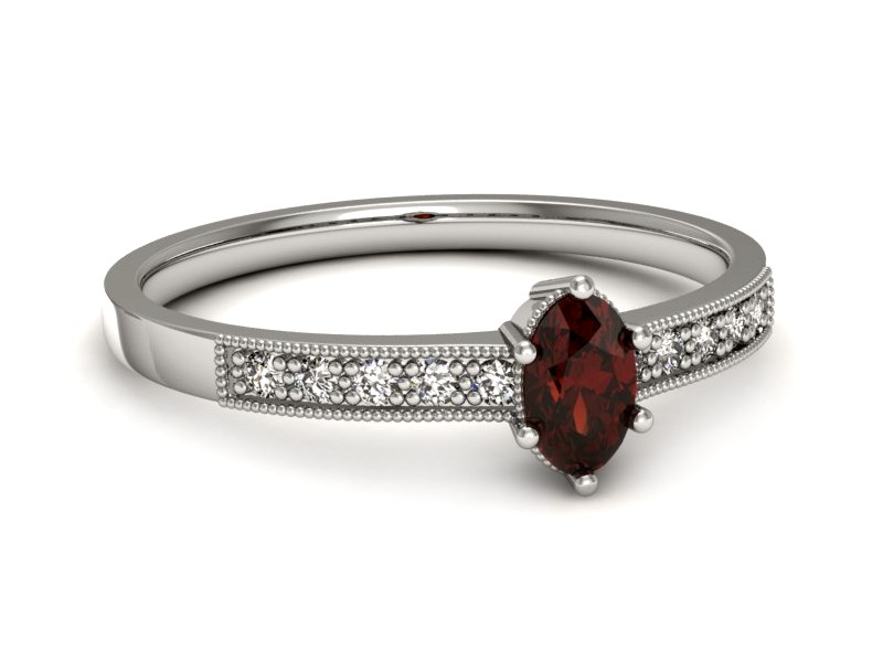 Pierścionek białe złoto z granatem i brylantami - p16246bgr — zdjęcie 2