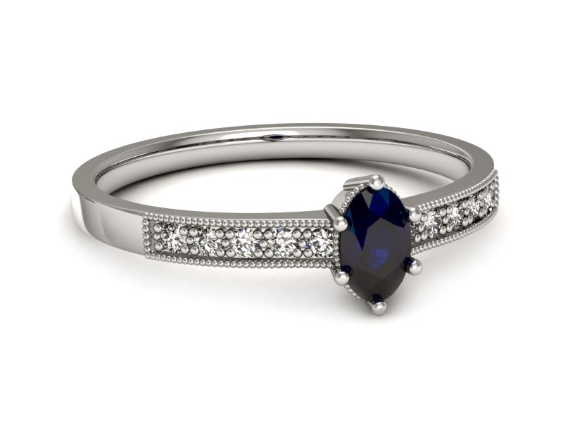 Pierścionek z szafirem i brylantami białe złoto - p16246bsz — zdjęcie 2