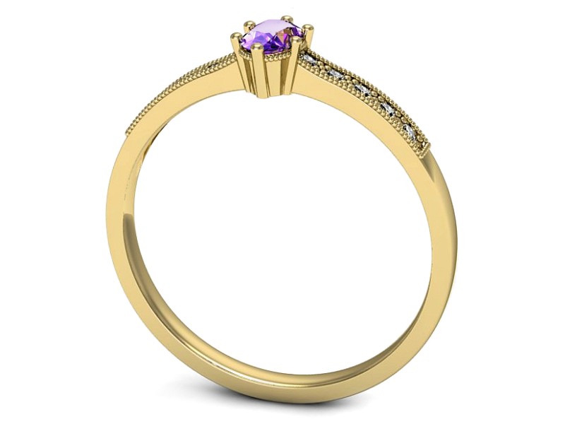 Złoty pierścionek z ametystem i diamentami - p16246zat — zdjęcie 3