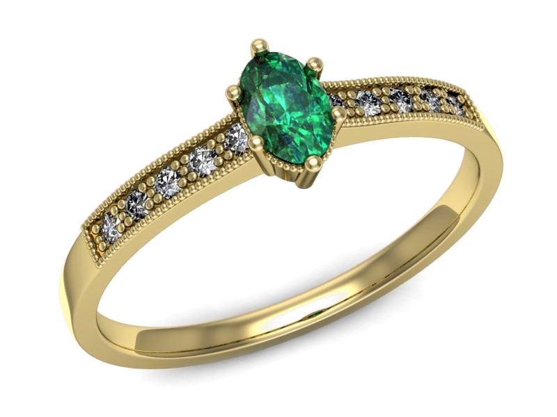 Złoty pierścionek ze szmaragdem i diamentami - p16246zsm