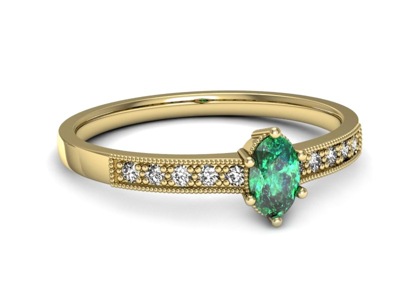 Złoty pierścionek ze szmaragdem i diamentami - p16246zsm — zdjęcie 2