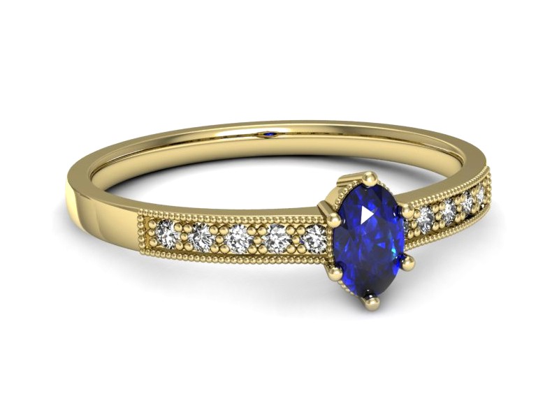 Złoty pierścionek z szafirem i brylantami - p16246zszc — zdjęcie 2