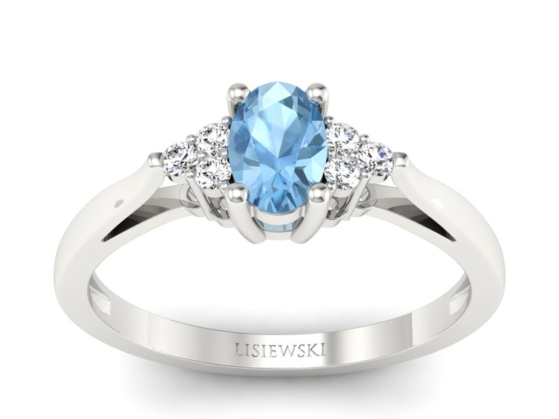 Pierścionek z topazem i brylantami białe złoto - p16248ba