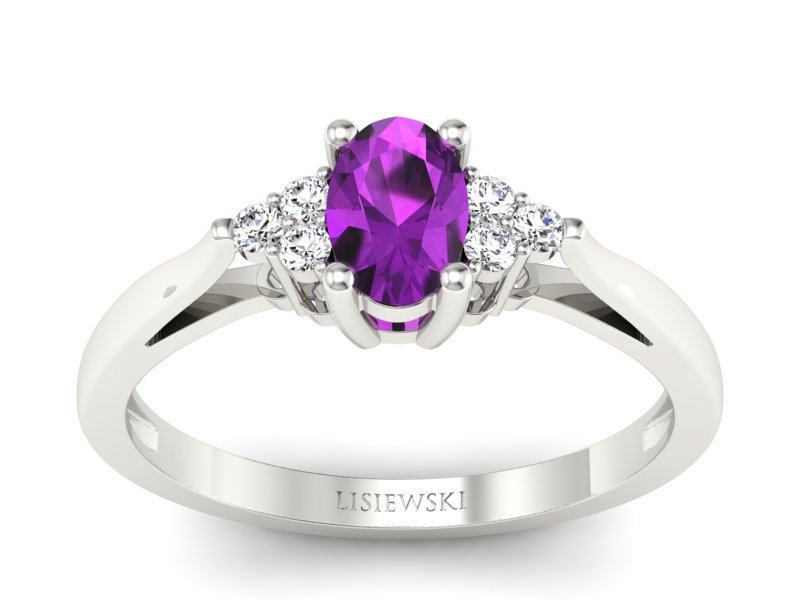 Złoty pierścionek z ametystem i brylantami - p16248bat